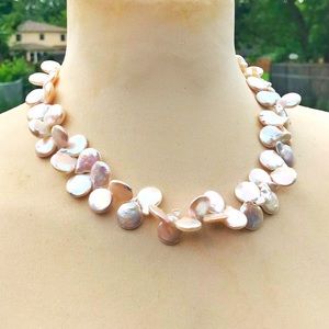 Freshwater Flat Pearl Silver Toned Necklace